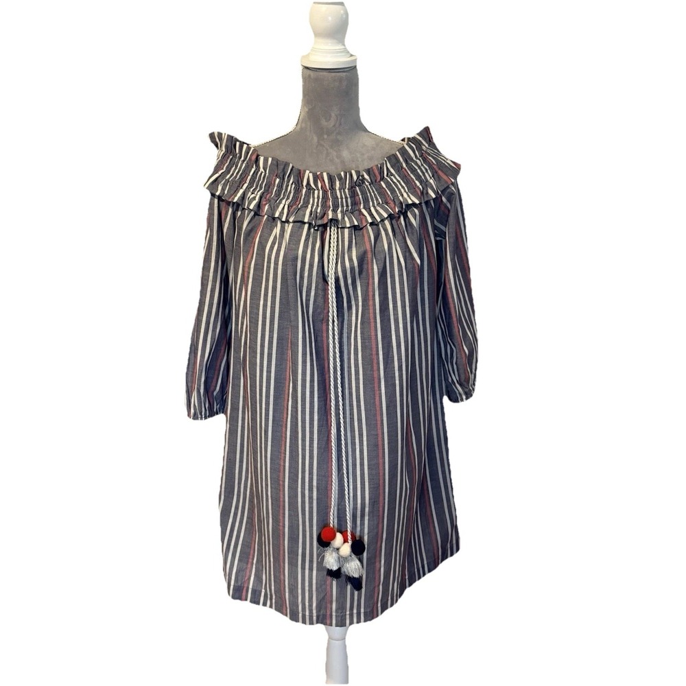 NWT Kensie Mini Dress Off‎ Shoulder Red White Blue 4th Of July Party Nautical LG
